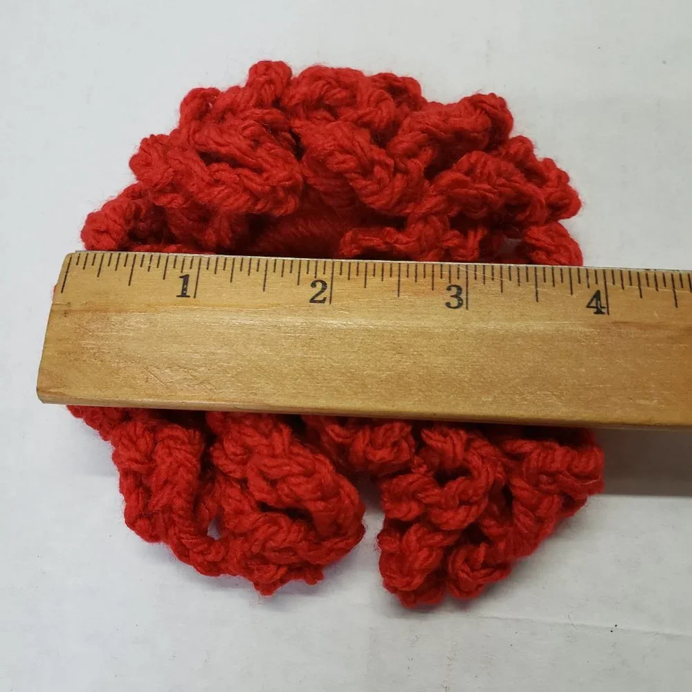 Woman's Handmade Crochet 2 Scrunchies and Beaded Headband Red New